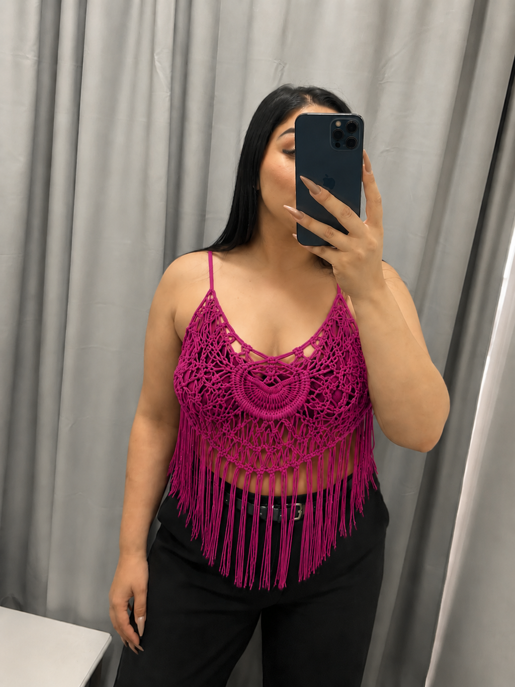 TOP MACRAMÉ ROSA