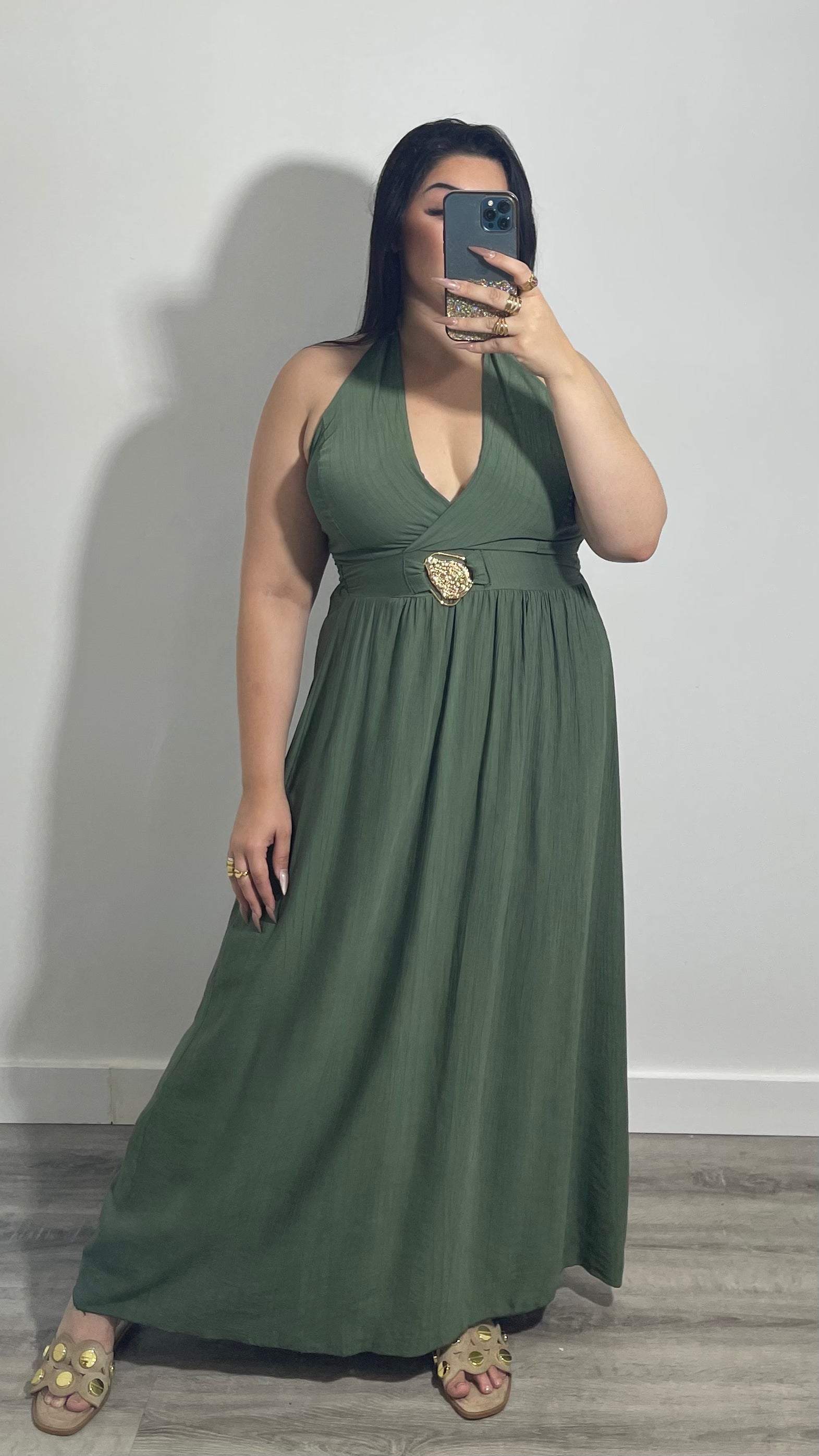 VESTIDO BROCHE VERDE