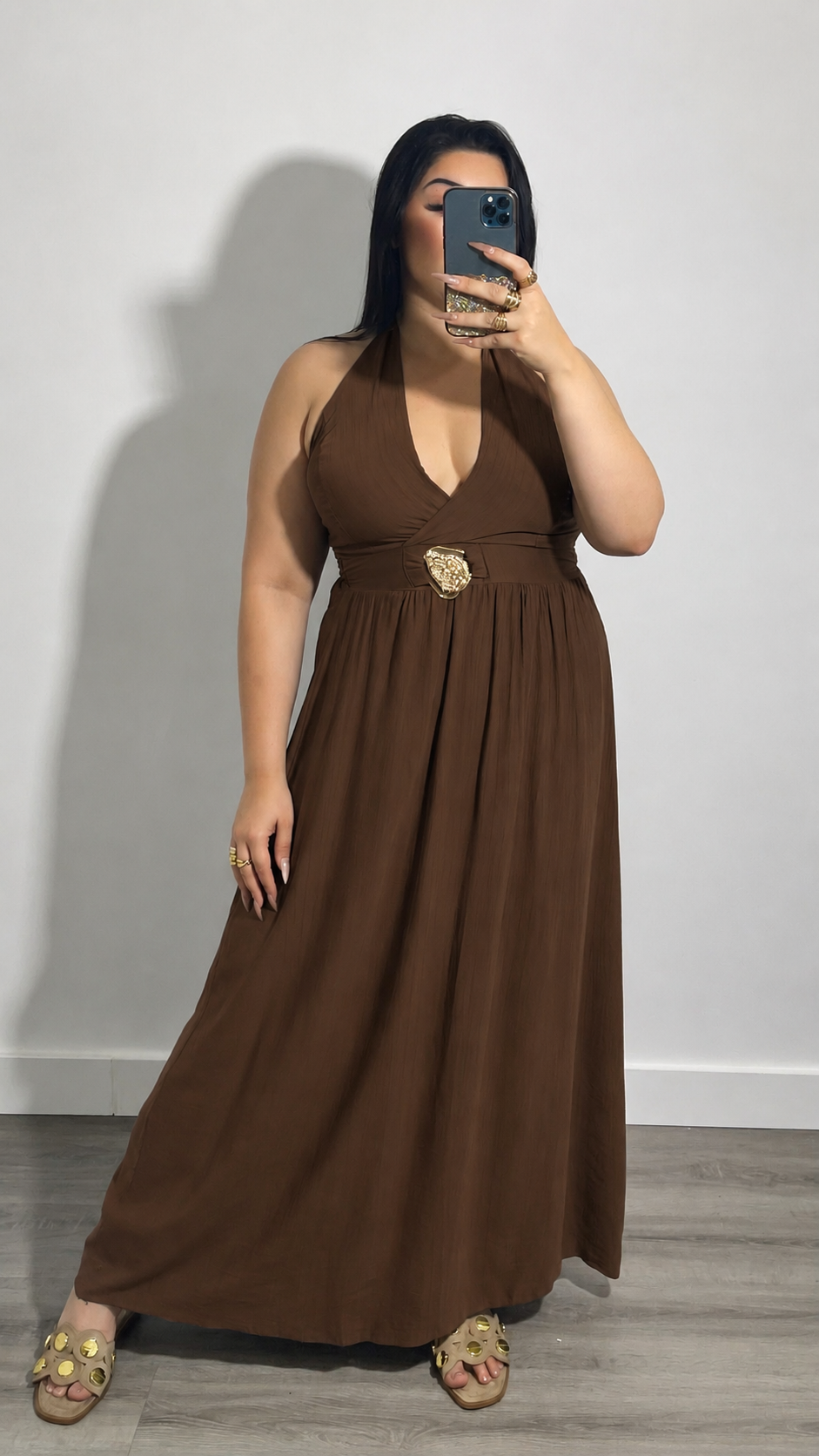 VESTIDO BROCHE MARRÓN